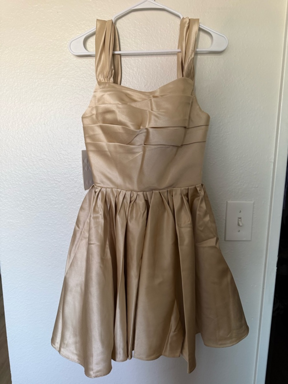 Off-Shoulder Satin Party Dress in Gold
